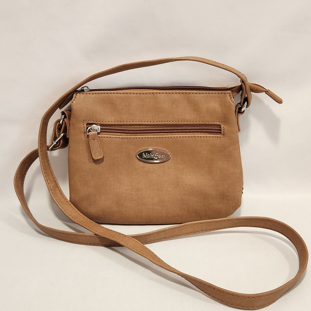 MultiSac Womens‎ Tan 3 Part Compartment Small Crossbody Shoulder Bag Purse